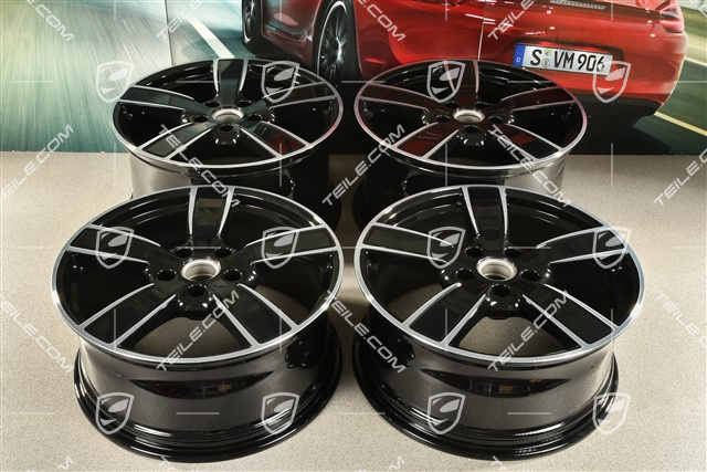 20" Komplet felg Cayenne Sport Classic Komfort, 9J x 20 ET50 + 10,5J x 20 ET64, czarny wysoki połysk