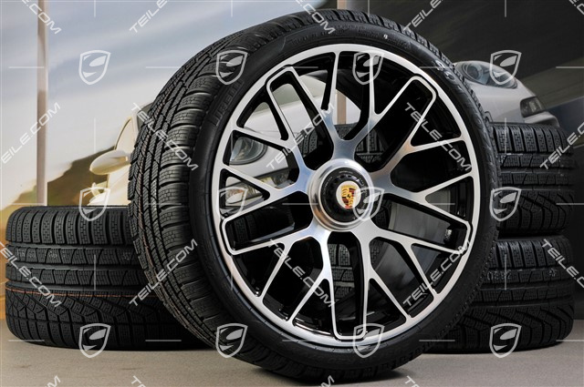 GT3 20" koła zimowe, komplet, "Turbo S" central. moc., 9J x 20 ET51 + 11J x 20 ET59 + opony zimowe Pirelli 245/35 R20+295/30 R20, czujniki RDK
