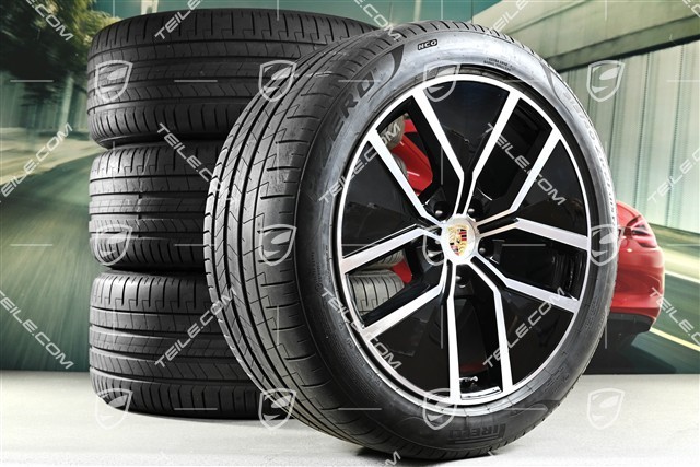 21" koła letnie Cayenne Coupe Aero Design, komplet, felgi 9,5J x 21 ET46 + 11,0J x 21 ET49 + opony letnie Pirelli P Zero 285/45 R21 + 315/40 R21, z czujnikami ciśnienia, około 30km, DOT/rok prod. 2025