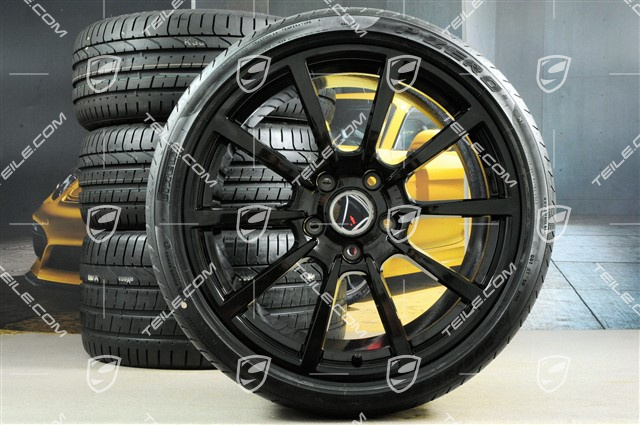 20" Carrera Classic II Sommerräder Satz, Felgen 8,5 J x 20 ET49 + 11,5 J x 20 ET76 +  Sommerreifen 245/35 R20 + 305/30 R20, mit RDK Sensoren, schwarz hochglanz