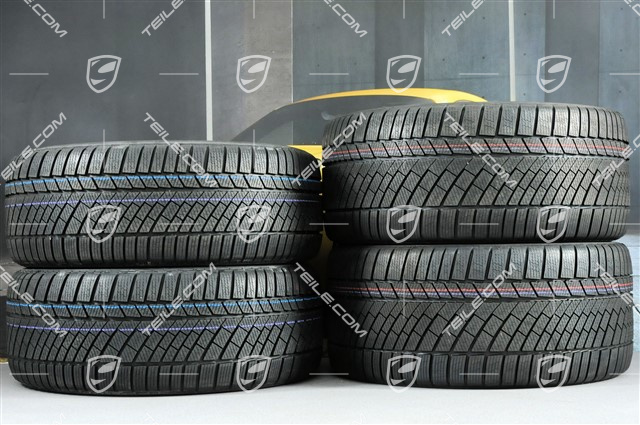 19" Winterräder Satz "Panamera S", Felgen 9J x 19 ET64 + 10,5 J x 19 ET62 + Continental ContiWinterContact PS830 P Winterreifen 265/45 R19 + 295/40 R19, in Schwarz Hochglanz