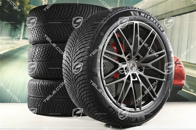 21" Cayenne "RS Spyder Design" Winterräder Satz, Felgen 9,5J x 21 ET46 + 11,0J x 21 ET49 + Michelin Pilot Alpin 5 SUV Winterreifen 285/45 R21 + 305/40 R21, mit RDK-Sensoren, Turbonit
