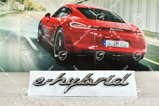 Schriftzug / Abzeichen / Emblem Aufkleber  "e-hybrid" Chrom auf schwarzem Hintergrund