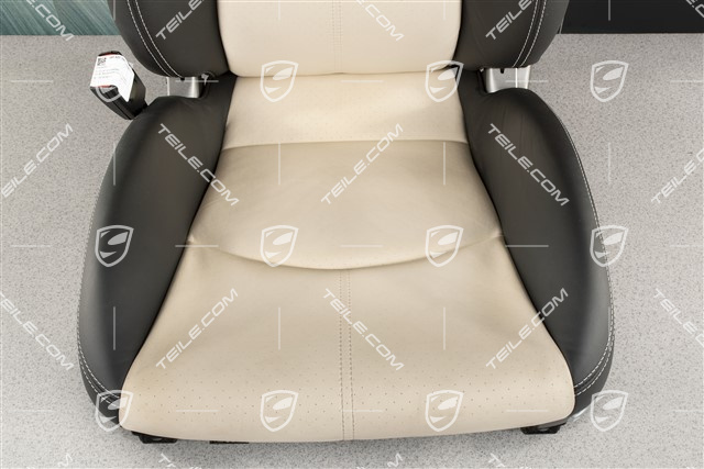 Sport Seat, el. adjustable, Lumbar, leather, Black/Sand beige, seam in silver, L