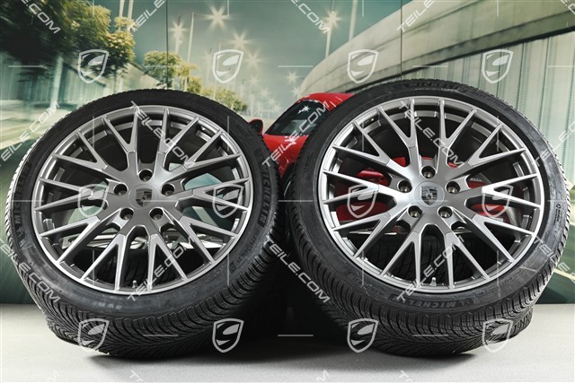 21" Panamera Exclusive Design Winterräder Satz, Felgen 9,5J x 21 ET71 + 10,5J x 21 ET71 + Michelin Winterreifen 275/35 R21 + 315/30 R21, Platinsilber