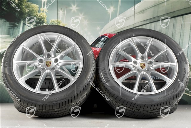 20" Cayenne Design Sommerräder Satz, Felgen 9J x 20 ET50 + 10,5J x 20 ET64 + NEUE Pirelli Sommerreifen 275/45 R20 + 305/40 R20, mit RDK-Sensoren