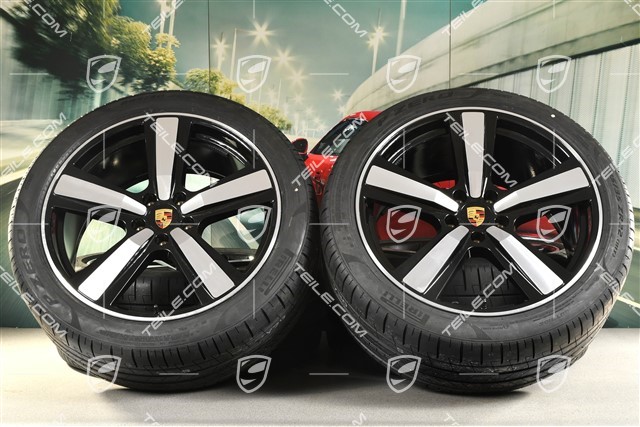 22" Sommerräder Cayenne Exclusive Design Sport, Felgen 10J x 22 ET48 +11,5J x 22 ET61 + NEUE Pirelli Sommerreifen 285/40 R22 + 315/35 R22, schwarz hochglanz