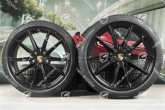 20"+21" koła zimowe Carrera S, komplet, felgi 8,5J x 20 ET53 + 11J x 21 ET66 + opony zimowe Continental 245/35 R20 + 295/30 R21, czarny satynowy mat