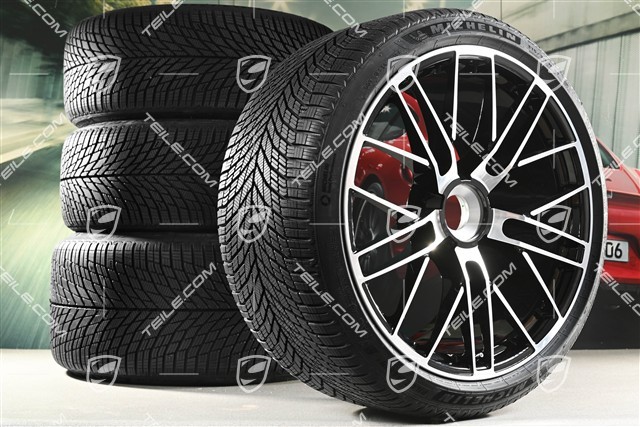 20+21" 911 Turbo S Winterräder Satz, Felgen 8,5J x 20 ET40 + 11,5 x 21 ET62 + NEUE Michelin Winterreifen 245/35 R20 + 315/30 R21, schwarz hochglanz + glanzgedrecht