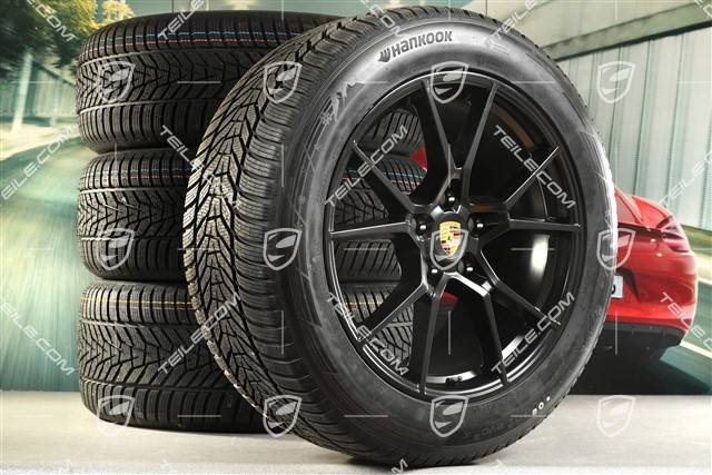 20" koła zimowe Cayenne S, komplet, felgi 9J x 20 ET50 + 10,5J x 20 ET64 + NOWE opony zimowe Hankook 255/55 R20 + 295/45 R20, z czujnikami ciśnienia, czarny satynowy półmat