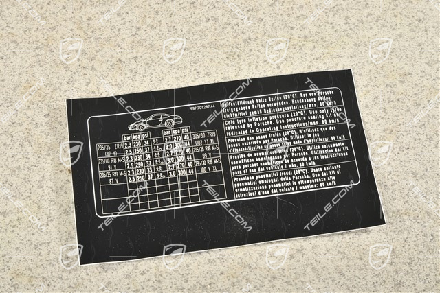 Identification / notice sticker for tire pressure Turbo