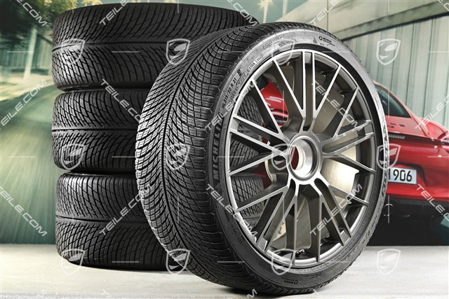 21" Panamera Turbo S Winterräder Satz, Zentralverschluss, Felgen 9,5J x 21 ET71 + 10,5J x 21 ET71 + Michelin Pilot Alpin 5 Winterreifen 275/35 R21 + 315/30 R21, Turbonit