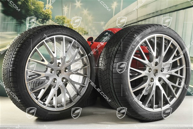 21-inch Panamera Exclusive Design Winter wheel set, wheel rims 9,5J x 21 ET71 + 10,5J x 21 ET71 + Continental Winter Contact TS860 S winter tyres 275/35 R21 + 315/30 R21, Platin Silver