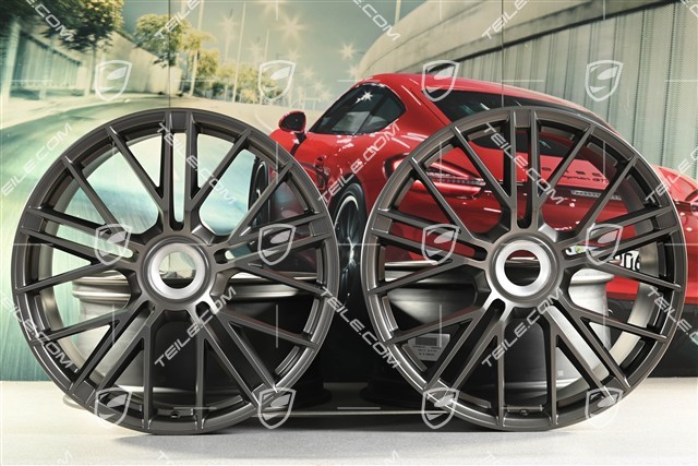 21" Felgi Panamera Turbo S, komplet, centralnie mocowane, 9,5J x 21 ET71 + 10,5J x 21 ET71, Turbonite
