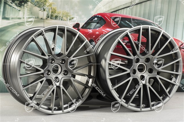 21-inch wheel rim set Cayenne RS Spyder, 11J x 21 ET49 + 9,5J x 21 ET46, for Cayenne Coupe, Platinum satin matt