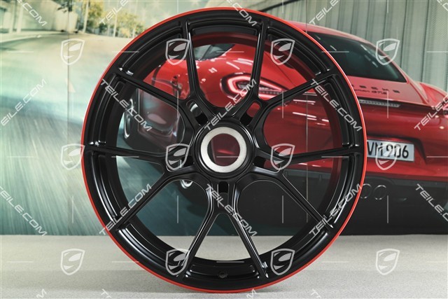 20+21 -inch GT3 wheel rim set, 9,5J x 20 ET46 + 12J x 21 ET45, black satin mat + red rim border