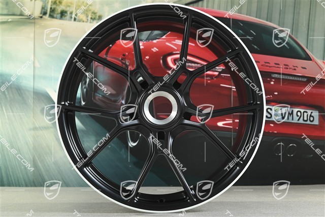 20" GT3 Felge, 9,5J x 20 ET46, Schwarz Seidenmatt + Felgenrand in Weiß