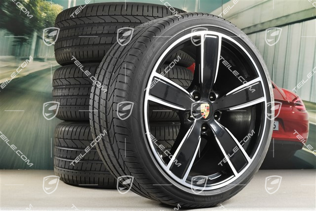 22-inch Cayenne Coupé Summer wheel set Sport Classic, wheel rims 10J x 22 ET48 + 11,5J x 22 ET52 + Pirelli summer tyres 285/35 R22 + 315/30 R22, with TPMS, black high gloss