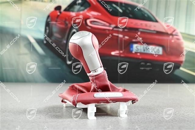Shift lever / gearshift knob, Bordeaux Red Leather / Carbon, 6-speed manual transmission
