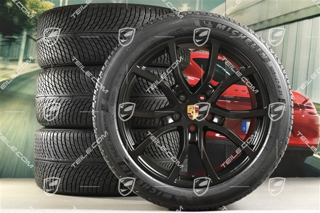 21" Cayenne COUPE Exclusive Design Winterräder Satz, Felgen 9,5J x 21 ET46 + 11,0J x 21 ET49 + NEUE Michelin Pilot Alpin 5 SUV Winterreifen 285/45 R21 + 305/40 R21, mit RDK-Sensoren, Schwarz-Seidenmatt