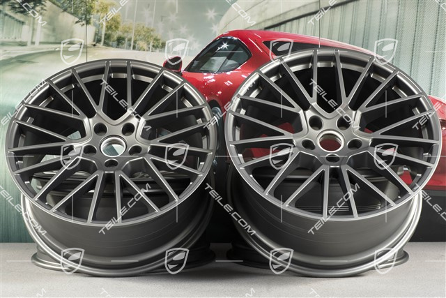 21-inch wheel rim set Cayenne RS Spyder, 11J x 21 ET49 + 9,5J x 21 ET46, for Cayenne Coupe, Platinum satin matt