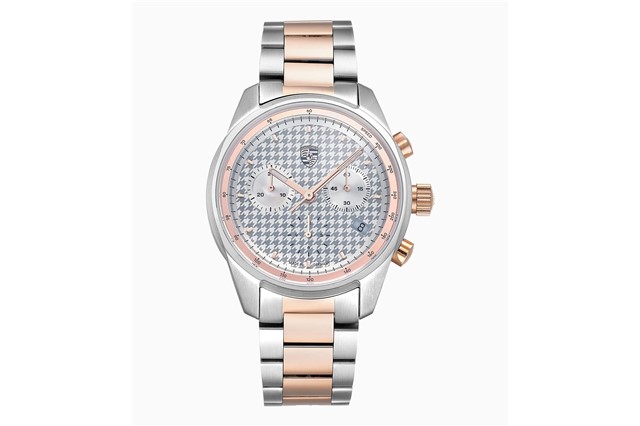Chronograf damski – Pepita, średnica 37 mm, srebro/różowe złoto