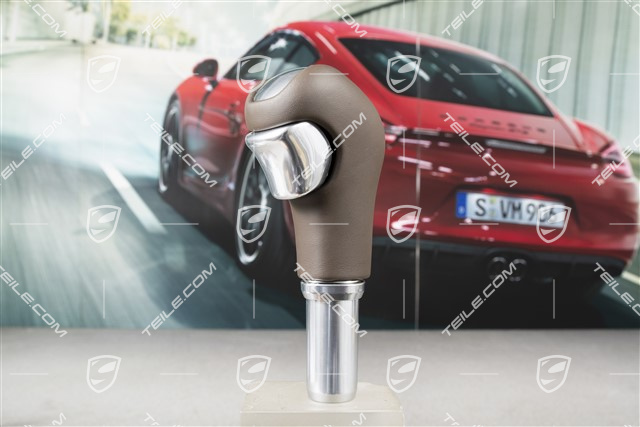 Gałka zmiany biegów Aluminium, Tiptronic, skóra, Saddle brown