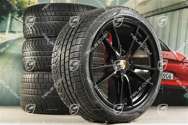 19"+20" koła zimowe Carrera, komplet, felgi 8,5J x 19 ET52 + 11J x 20 ET66 + NOWE opony zimowe Pirelli 235/40 R19 + 295/35 R20, z czujnikami ciśnienia, czarny wysoki połysk