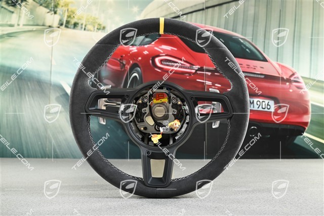 Sport steering wheel, Black Alcantara with Yellow 12 o'clock marking, PDK shift paddles, GT2RS / GT3RS