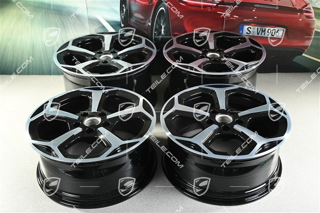 20" Taycan Offroad Design Felgensatz, 9J x 20 ET54 + 11J x 20 ET60, schwarz hochglanz mit glanzgedrehter Stirnf