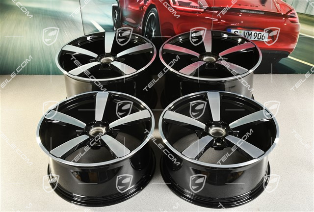 20+21-inch wheel rim set Carrera Exclusive, rims: front 9,5J x 20 ET44 + hinten 12J x 21 ET70, black high gloss
