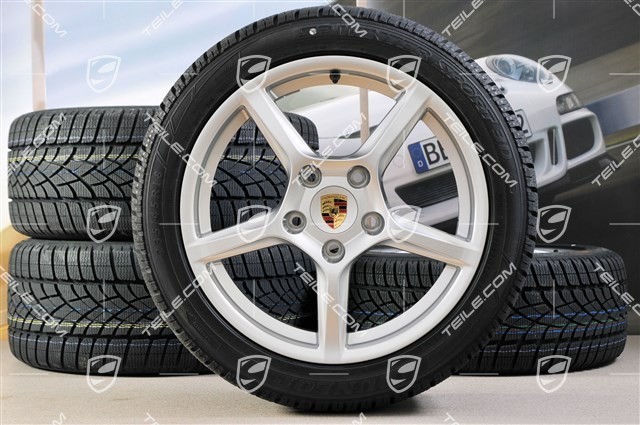 18" Boxster Winterräder Satz, 8J x 18 ET57 + 9J x 18 ET47 + NEUE Winterreifen Dunlop 235/45 R18 + 265/45 R18, ohne RDK-Sensoren
