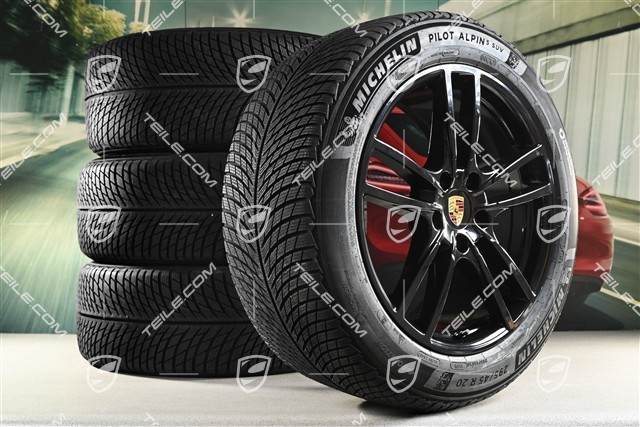 20-inch Cayenne Sport winter wheel set, rims 9J x 20 ET50 + 10,5J x 20 ET55 + NEW Michelin winter tyres 255/55 R20 + 295/45 R20, with TPMS, black high gloss