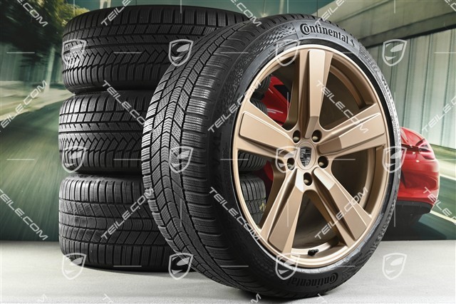 22" Koła zimowe, komplet, Cayenne Exclusive Design Sport, felgi 10J x 22 ET48 +11,5J x 22 ET52 + opony zimowe Continental 285/40 R22 + 315/35 R22, neodyme, około 50km, DOT/rok prod. 2024