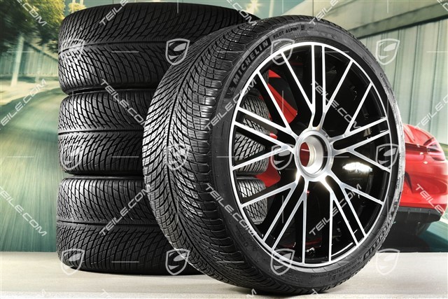 21-inch Panamera Turbo S Winter wheel set, central lock, wheel rims 9,5J x 21 ET71 + 10,5J x 21 ET71 + NEW Michelin Pilot Alpin 5 winter tyres 275/35 R21 + 315/30 R21, black high gloss