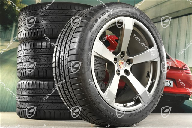 20-inch "Macan Sport" summer wheels set, rims 9J x 20 ET26 + 10J x 20 ET19, NEW Michelin summer tyres 265/45 R 20 + 295/40 R 20, platinum satin matt, with TPMS