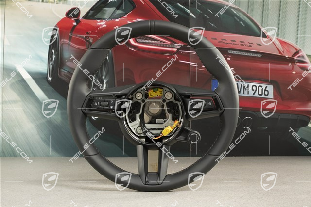 Kierownica sportowa GT, skóra, czarna/czarna, multifunkcyjna