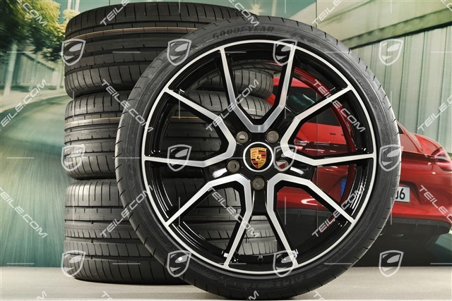21" RS Spyder Design Sommerräder Satz, Felgen 9,5J x 21 ET60 + 11,5J x 21 ET66 + NEUE Goodyear Sommerreifen 265/35 R21 + 305/30 R21, schwarz hochglanz