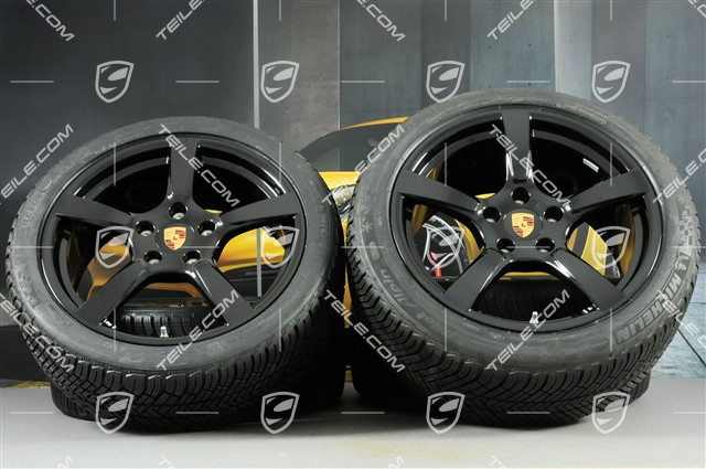 19" Cayman S koła zimowe komplet, felgi 8J x 19 ET57 + 10J x 19 ET45 + NOWE opony zimowe Michelin Pilot Alpin 4: 235/40 R19 + 265/40 R19, czarny połysk