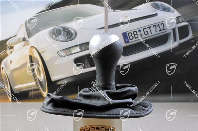 Shift-lever knob, aluminium-look / leather black, Carrera 4 / Carrera 4S / Turbo
