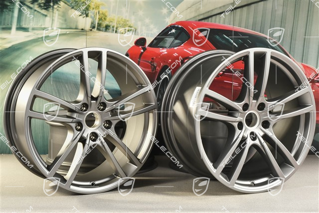 21-inch Cayenne Coupe wheel rim set Cayenne Turbo, 11J x 21 ET49 + 9,5J x 21 ET46, Platinum satin-matt