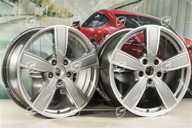 20" Komplet felg Cayenne Sport Classic Komfort, 9J x 20 ET50 + 10,5J x 20 ET64, platynowy srebrny