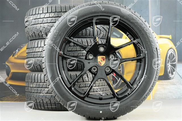 18" Cayman winter wheels set, rims 8J x 18 ET57 + 9,5J x 18 ET49, Pirelli Sottozero II winter tires 235/45 R18 + 265/45 R18, black high gloss