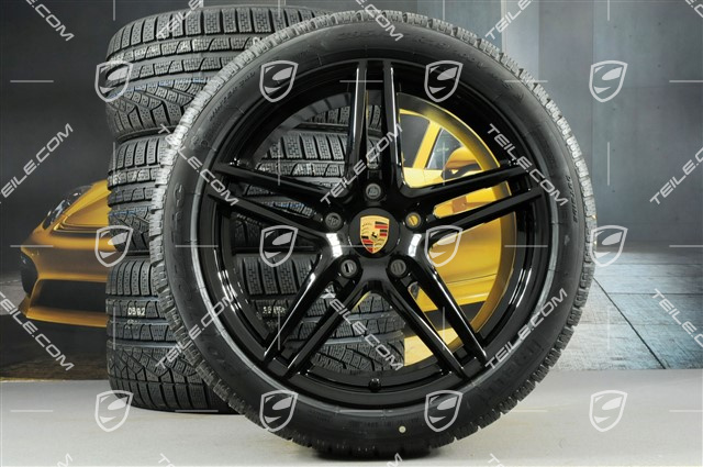 19" koła zimowe, komplet Carrera, felgi 8,5J x 19 ET50 + 11J x 19 ET56 + NOWE opony zimowe Pirelli Sottozero II 235/40 R19 + 295/35 R19, nie do samochodów z PCCB + skrętna tylna oś, czarny wysoki połysk
