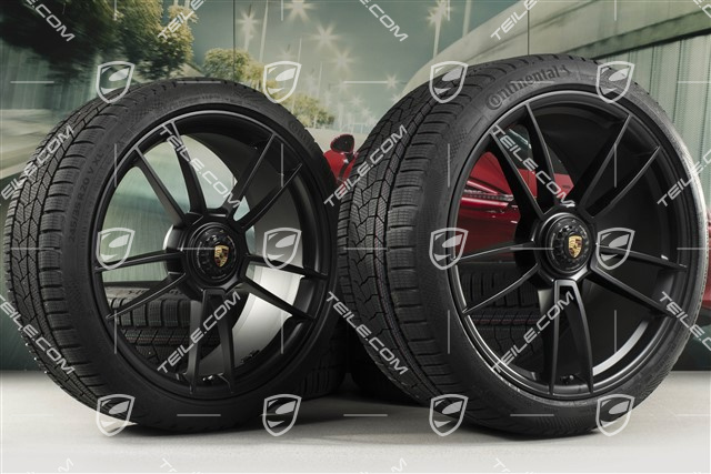 20"+21" GTS komplet kół zimowoch "Turbo S", felgi centralnie mocowane 8,5J x 20 ET50 + 11J x 21 ET66 + opony zimowe Continental 245/35 R20 + 295/30 R21, czarny satynowy półmat