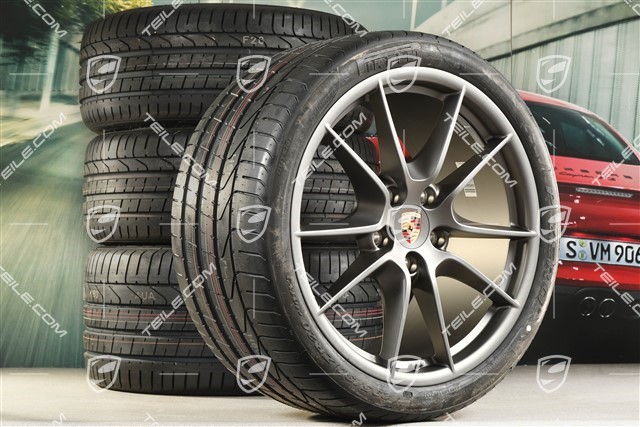 20-inch Carrera S III summer wheel set, 8,5J x 20 ET51 + 11J x 20 ET52 + NEW Pirelli summer tyres 245/35 ZR20 + 305/30 ZR20, with TPMS, Platinum Silk Gloss
