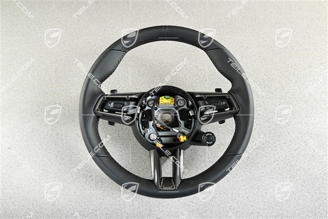 Multifunction steering wheel, sport chrono, heated, black leather/carbon/platinum