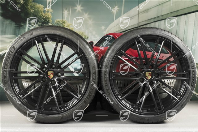 22-inch Cayenne Coupé Turbo IV summer wheel set, rims 10J x 22 ET48 + 11,5J x 22 ET52 + NEW Pirelli P Zero summer tyres 285/35 R22 + 315/30 R22, with TPMS, black satin matt
