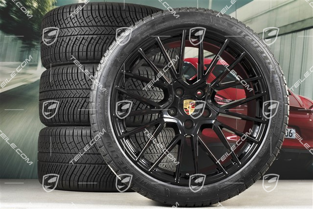 21" koła zimowe Cayenne RS Spyder, komplet, felgi 9,5J x 21 ET46 + 11,0J x 21 ET58 + NOWE opony zimowe Michelin 275/40 R21 + 305/35 R21, mit RDK-Sensoren, czarny wysoki połysk