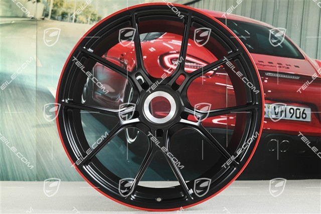 20"+21" GT3 komplet felg, 9,5J x 20 ET46 + 12J x 21 ET45, czarny satynowy półmat + czerwony rant